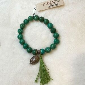 Peyote Bird Free Spirit Green Beaded Bracelet‎ Sterling Silver Charm & Tassel